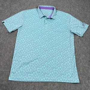 Swannies Golf Agave Blue Floral Raymond Short Sleeve Polo‎ Shirt Men's Size XL